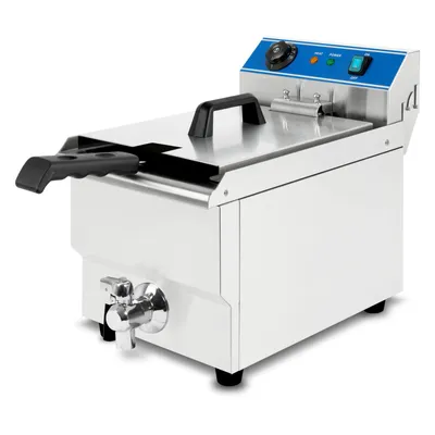Produktbild von VERTES Friteuse aus Edelstahl 16 Liter Fassungsvermögen, 50-200°C, 3000W, 230V, Kaltzonenprinzip, Professionelle Gastronomie Fritteuse mit Ablasshahn