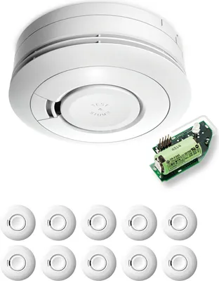 Produktbild von 10x Ei Electronics Ei650RF Funkrauchmelder - Set aus funkvernetzbarem Rauchwarnmelder und Funkmodul - Bestnote Stiftung Warentest