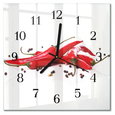 Produktbild von Tulup Glasuhr Wanduhr Küchenuhr Echt-Glas 30x30 cm Modern Dekorativ Geräuschlos Schwarzen Zeigern - Chilischoten