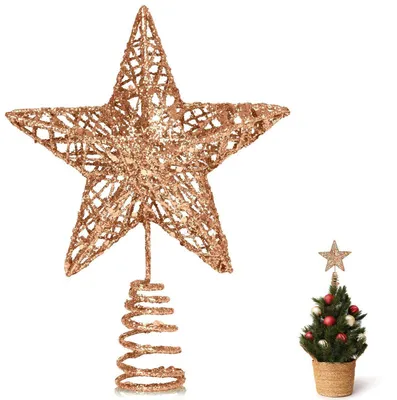 Image de Décoration étoile pour sapin de Noël, pailletée, couleur champagne, 15 x 12 cm