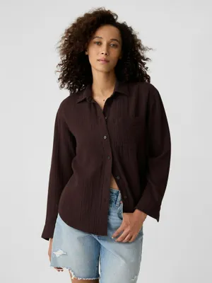 Produktbild von GAP Oversize Musselinhemd mit Kragen, Knopfleiste, langen Ärmeln, Manschetten und Knittereffekt, Lila, Größe M