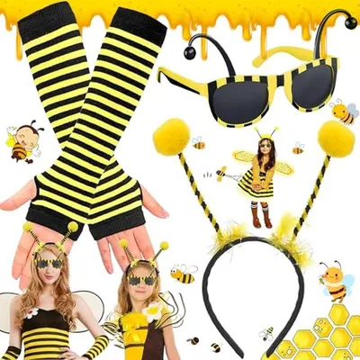 Productafbeelding van Bijen Kostuum Set - Accessoires Carnaval - Feestelijke Aankleding - Verstelbare Hoofdband - 3 Delen - Geel Zwart