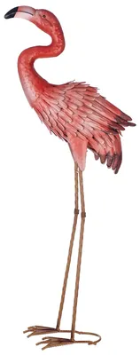Image de Figurine de jardin « Flamant rose » - Sculpture en métal - Hauteur 76 cm - Décoration de jardin pour terrasse et pelouse - 1 pièce - Rose