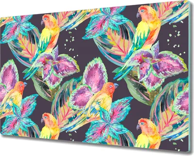 Produktbild von Glas-Herdabdeckplatte Glaskeramikkochfeld-Abdeckung Spritzschutz - 80x52 cm - Aquarell Vögel Bunte
