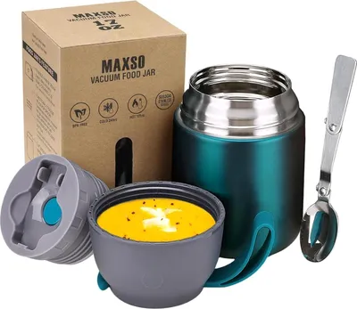 Image de Récipient isolant en acier inoxydable 500ml Récipient pour aliments chauds Soupe Thermo avec cuillère, Vert