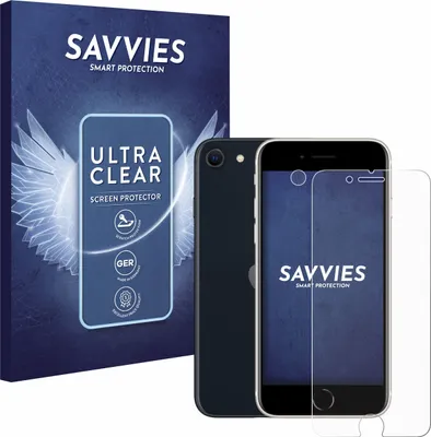 A product shot featuring packaging for a screen protector and the screen protector itself next to a smartphone.