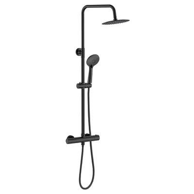 Produktbild von AICA Schwarzes Duschset mit 38 °C thermostatischem Duschkopf und verstellbarer Handbrause aus Edelstahl