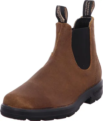 A single brown leather boot is shown against a white background.