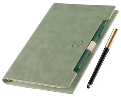 Produktbild von Nachfüllbares Notizbuch A5 Lederoptik Grün Liniert 160 Seiten 100 g/m² mit Stifthalter und Tasche