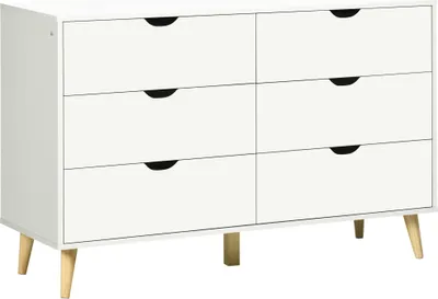 Image de Commode 6 tiroirs meuble de rangement 5 pieds biseautšŠs en bois  120 x 40 x 76 cm blanc