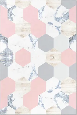 Produktbild von Pastellfarbene Sechsecke mit Marmor – Vinylteppich – 60x90 cm – Indoor Teppich – Flur – Pflegeleicht – Modern