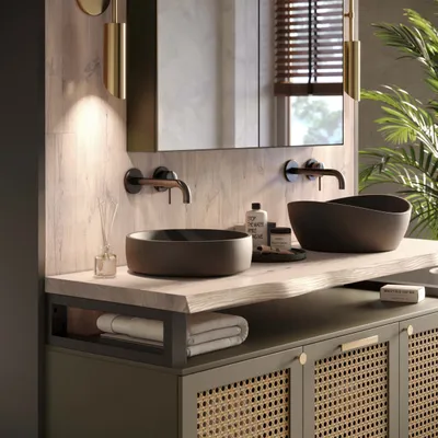 Produktbild von LAMO Manufaktur Waschtischplatte, Holzplatte Waschtisch Baumkante, 180x60 cm (AxB), Roh, ohne Montageset, LWP-01-A-001-ER