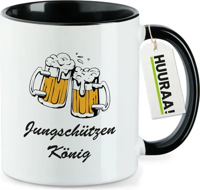 Produktbild von Huuraa Kaffeetasse Jungschützenkönig Schützenfest 330ml Schwarz Keramik Kaffeebecher Geschenkidee