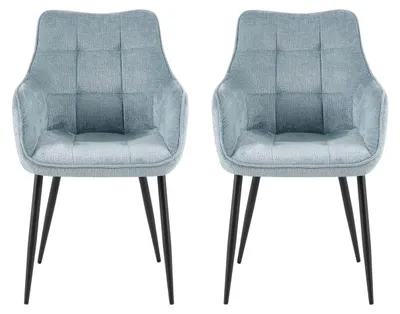 Imagen del producto de Juego de 2 sillones con reposabrazos modelo Lucille, tapizados en chenilla, color azul claro