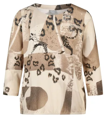Produktbild von Rabe T-Shirt Beige Größe 42 mit Animal Print, Strasssteinen und 3/4-Ärmeln