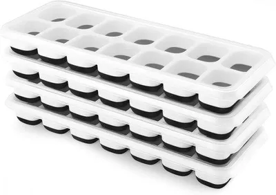 Produktbild von Famanu Silikon-Eiswürfelform Set von 4 Stück mit Deckel, platzsparend und stapelbar, schwarz
