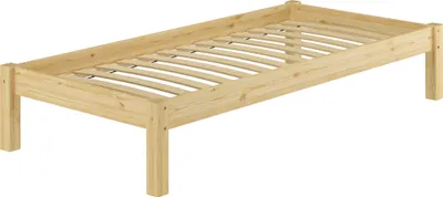 Produktbild von Futonbett Kiefer massiv 100x200 Einzelbett Holz Bettrahmen Singlebett Zubehör wählbar V-60.35-10Federleisten