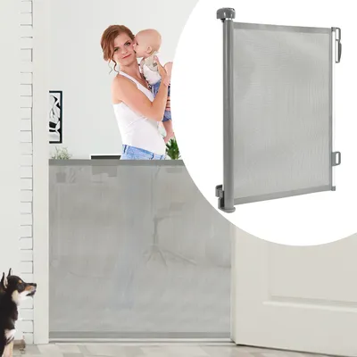 Zdjęcie produktu dla Bramka ochronna na schody Rozsuwana bramka ochronna na drzwi Bramka ochronna na rolce, rozsuwana 0-180 cm dla dzieci i zwierząt, szara