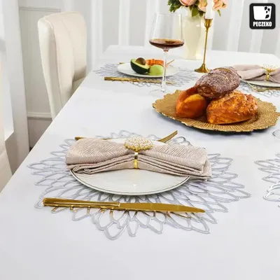 Produktbild von Set von 4 runden abwaschbaren Platzdeckchen - Weihnachten Hochzeit - hitzebeständig - 38 cm - Silber