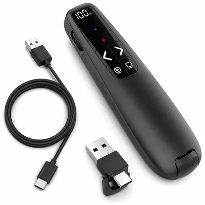 Produktbild von Presenter mit Laserpointer und LCD-Display, Präsentationsklicker 2,4 GHz, 100 m, USB-C, PowerPoint Presenter, für Windows, Mac, Linux