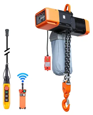 Productafbeelding van VEVOR Elektrische kettingtakel, 2721 kg, 9,1 meter hefhoogte, driefasig, met 100 meter draadloze afstandsbediening en 8,2 meter bediening via kabel, G100 dubbele ketting, noodstop. Elektrische kettingtakel voor fabrieken, magazijnen, garages
