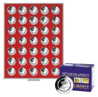 Produktbild von Lindner 2225-10EK Münzbox STANDARD für 35 verkapselte deutsche 10€-Sammlermünzen mit Polymerring, inkl. 10 Münzkapseln