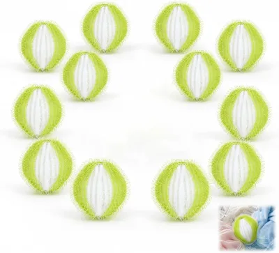 Image de Balles anti-peluches pour lave-linge, 12 pièces, vertes et blanches, réutilisables, pour éliminer les poils d'animaux