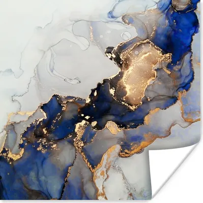 Produktbild von MuchoWow® Poster Marmor - Blau - Gold 50x50 cm - Wohnzimmerdekoration