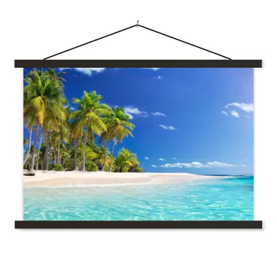 Produktbild von MuchoWow® Textilposter Strand - Meer - Palme - Sonne - Sommer 60x40 cm mit schwarzem Rahmen - Hölzernes