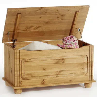 Produktbild von Sitztruhe BRISTOL aus Massivholz, Gebeizt/Gewachst - Truhe im Landhausstil, vielseitige Sitzbank, Kiste Massivholz mit sicherem Klemmschutz, Truhenbank ideal zur Aufbewahrung