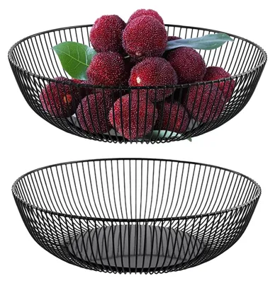 Obstkorb aus schwarzem Metalldraht, 2 Stück, 28x15,5x7,5 cm