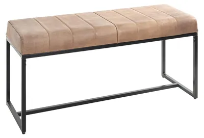 Echtleder-Bank, Metallgestell, 100x48x38 cm, Industrie-Stil