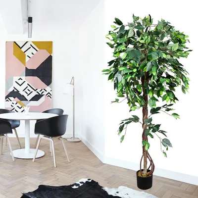 Produktbild von Kunstpflanze Künstliche Pflanze Benjamin Ficus künstlicher Baum Künstlich im Topf Plastik Pflanzen Zimmerpflanze wie Echt Deko 165 cm Innendekoration Decovego