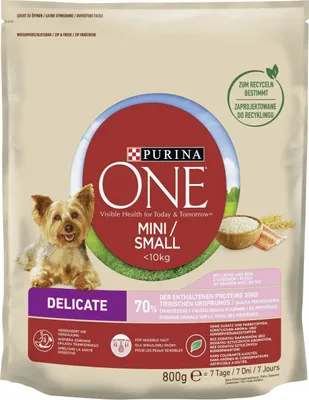 Produktbild von PURINA One Mini/Small Sensitive Lachs  Reis - Trockenfutter für Hunde - 800 g