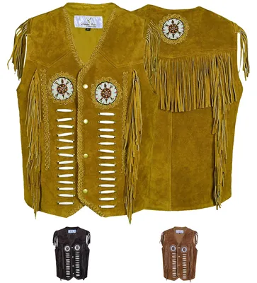 Produktbild von Western Lederweste Tracht Weste Reiter weste Lederkutte, Größe:54/XL, Farbe:Ocker