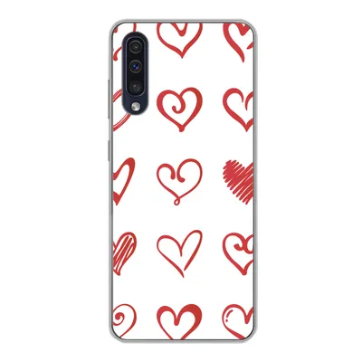 Produktbild von MuchoWow® Handyhülle Schutzhülle Hülle für Samsung Galaxy A30s Eine Illustration mit Herzen in verschiedenen Formen Silikon Softcase Handy Hülle - Karteninhaber