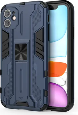 Produktbild von iPhone 11 Hülle, Dual Layer PC TPU Bumper Stoßfest Ständer Schutzhülle für iPhone 11 Blau