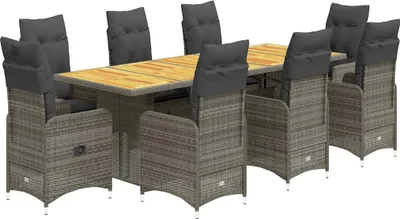 Produktbild von vidaXL 9-tlg. Garten-Bistro-Set mit Kissen Grau Poly Rattan