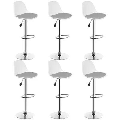 Produktbild von 6er Set Barhocker,Gepolsterter Drehhocker mit Lehne,Kunstleder Barstuhl,Thekenhocker für die Küche Höhenverstellbar Grau+Weiß