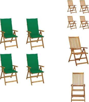 Image de vidaXL Chaise à haut dossier Réglable 4 pièces avec coussins Bois massif Acacia - Chaises de jardin