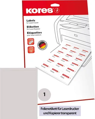 Immagine prodotto di Etichette Kores in foglio 210 x 297 mm trasparenti 10 etichette su 10 fogli
