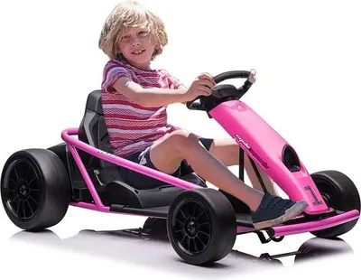 Immagine prodotto di Go-kart per bambini - Kart elettrico a pedali - 24 V - Motore 2×300 W - Fino a 8 km/h - 4 ruote - Dai 14 anni in su - Rosa rossa