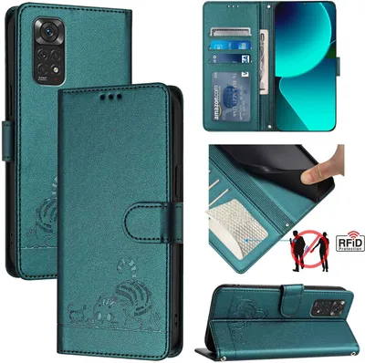 Image de Etui en cuir pour Xiaomi Redmi Note 11s / Note 11 4G / Note 12S 4G, étui en cuir pour Xiaomi Redmi Note 11s / Note 11 4G / Note 12S 4G, étui en cuir avec fonction stand et portefeuille vert