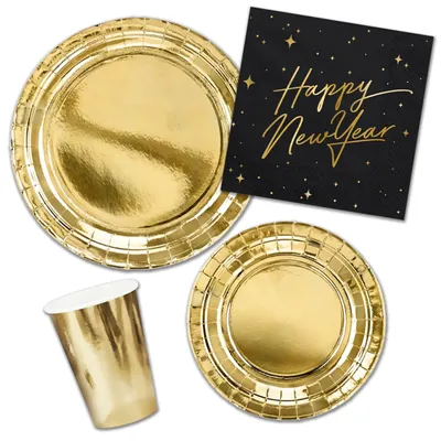 Silvester-Serviesset für 6 Personen, Gold, 34-teilig