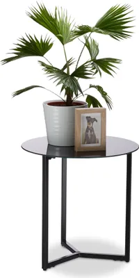 Image de Relaxdays : table d'appoint ronde en verre et métal, table basse décorative, H x l x P : 51 x 50 x 50 cm, en noir élégant