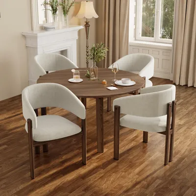 Image de Flieks 4 chaises de salle à manger en métal aspect bois, chaises de cuisine avec revêtement en lin, chaises rembourrées 61,5 x 52,5 x 83 cm, couleur noyer