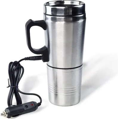 Immagine prodotto di Borraccia elettrica per auto, scaldabagno portatile in acciaio inossidabile con presa accendisigari, 300 ml di acqua calda, tè e caffè.