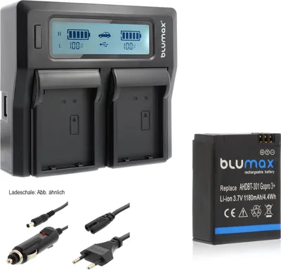 Produktbild von 1x Akku + Lader für GoPro Hero3 AHDBT-301 AHDBT-302 AHDBT-201 1180 mAh