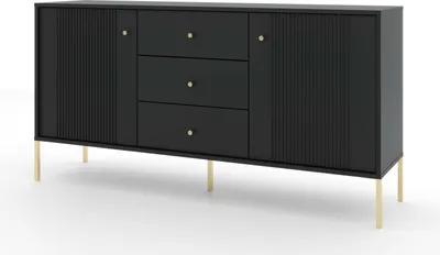 Produktbild von FURNLUX Anrichte Iseo Schwarz Und Gold 154cm / Hauptfarbe: Schwarz / Abmessungen: 154 x 79 x 39 cm