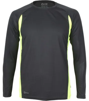 Image de Cona Sports - T-shirt pour homme, col montant court, technique, manches longues LT3058 (XL) (noir/jaune fluo)